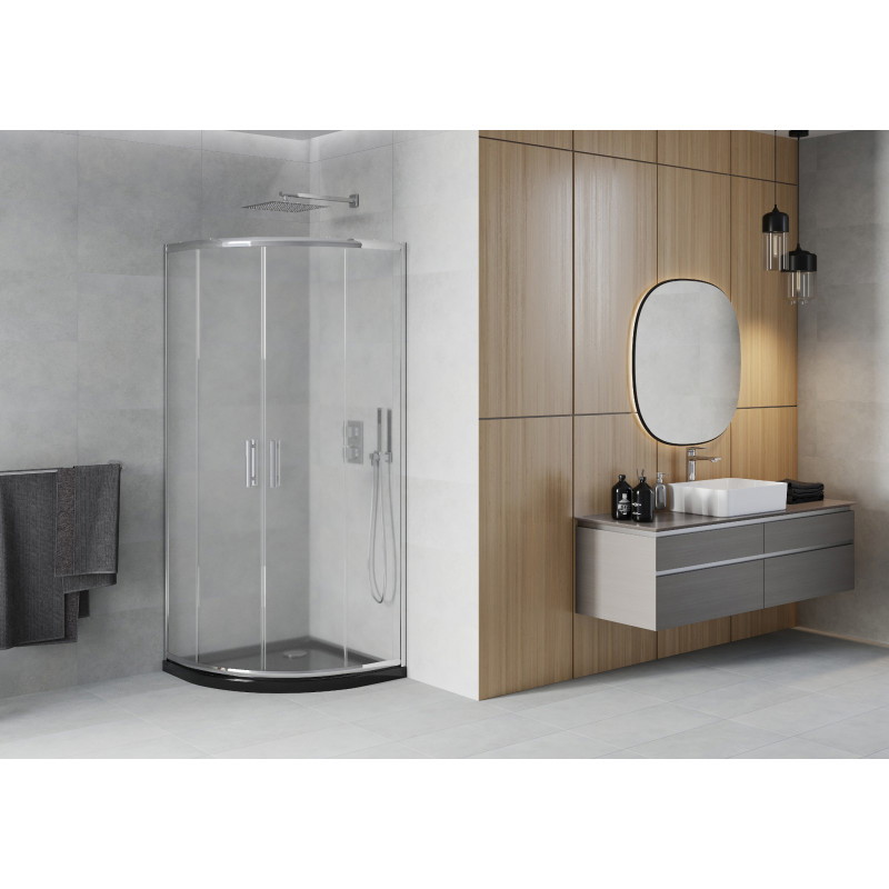 Mexen Rio cabine de douche semi-circulaire 90 x 90 cm, givrée, chrome + receveur plat, noir - 863-090-090-01-30-4170