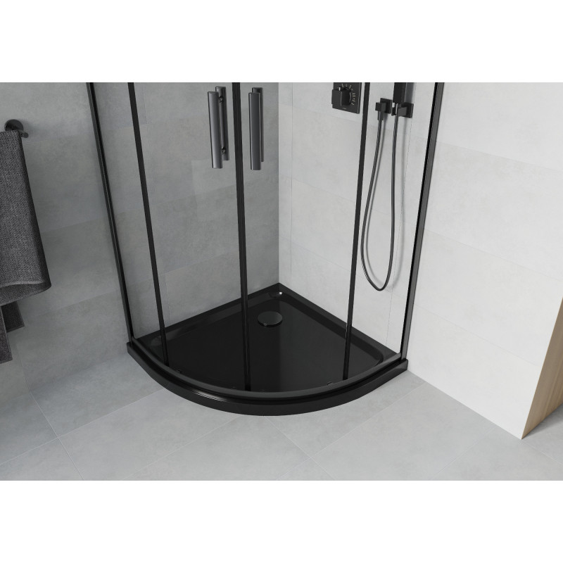 Mexen Rio cabine de douche semi-circulaire 80 x 80 cm, transparente, noire + receveur Flat, noir - 863-080-080-70-00-4170B