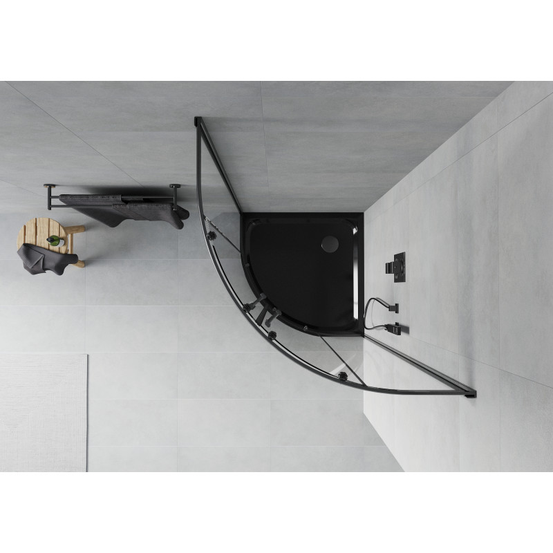 Mexen Rio cabine de douche semi-circulaire 80 x 80 cm, transparente, noire + receveur Flat, noir - 863-080-080-70-00-4170B
