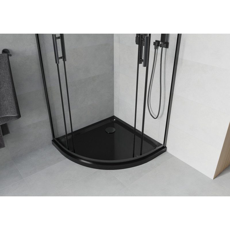 Mexen Rio cabine de douche demi-circulaire 90 x 90 cm, transparent, noir + receveur Flat, noir - 863-090-090-70-00-4170B
