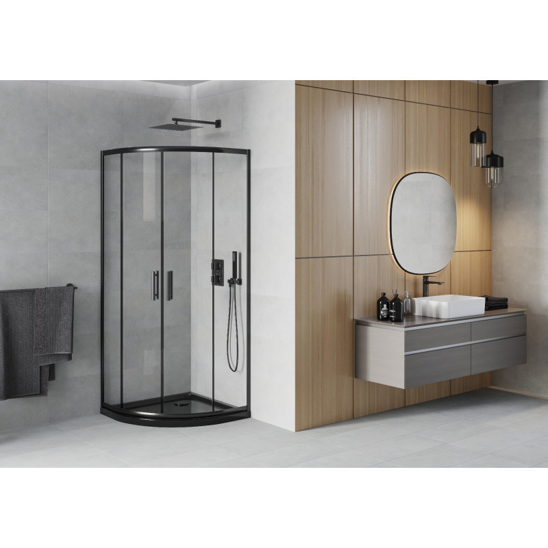 Mexen Rio cabine de douche semi-circulaire 90 x 90 cm, transparente, noire + receveur Flat, noir - 863-090-090-70-00-4170B