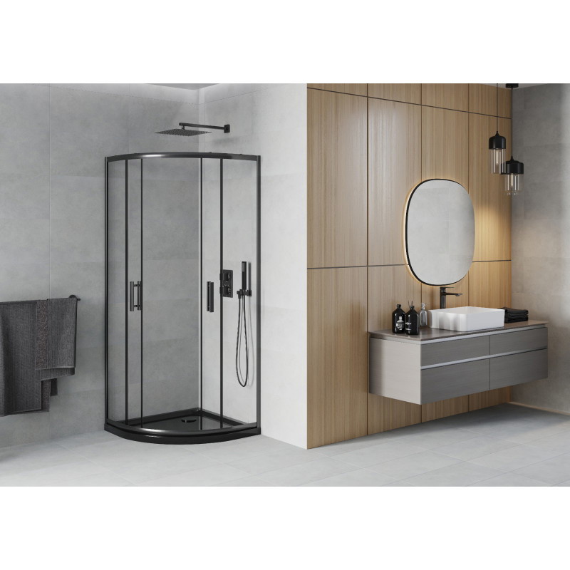 Mexen Rio cabine de douche demi-circulaire 90 x 90 cm, transparent, noir + receveur Flat, noir - 863-090-090-70-00-4170B