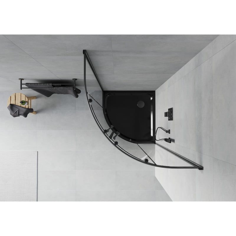 Mexen Rio cabine de douche demi-circulaire 90 x 90 cm, transparent, noir + receveur Flat, noir - 863-090-090-70-00-4170B
