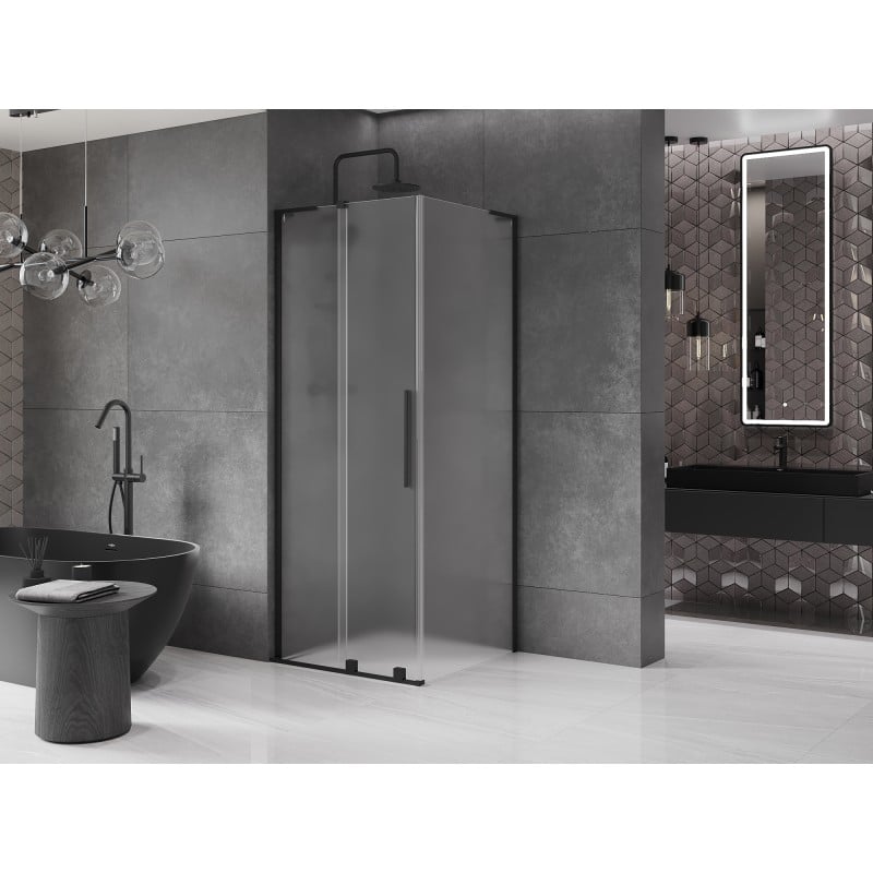 Mexen Velar L cabine de douche coulissante 100 x 100 cm, givrée, noire - 871-100-100-33-70