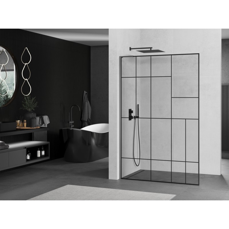 Mexen Kioto L paroi de douche Walk-in 70 x 200 cm, motif noir, gun métal - 800-070-103-95-78