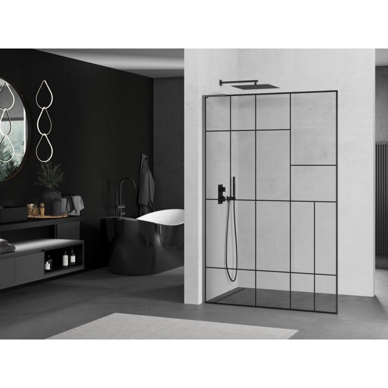 Mexen Kioto L paroi de douche Walk-in 80 x 200 cm, motif noir, métal gun - 800-080-103-95-78