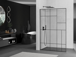 Mexen Kioto L paroi de douche Walk-in 110 x 200 cm, motif noir, métal gun - 800-110-103-95-78
