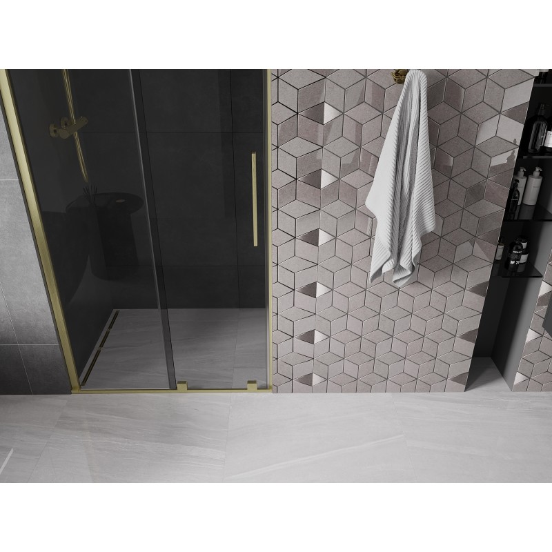Mexen Velar porte de douche coulissante 110 cm, graphite, or brossé - 871-110-000-41-55