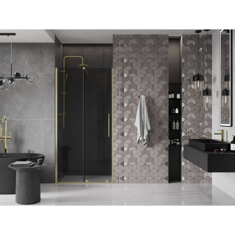Mexen Velar porte de douche coulissante 90 cm, graphite, or brossé - 871-090-000-41-55