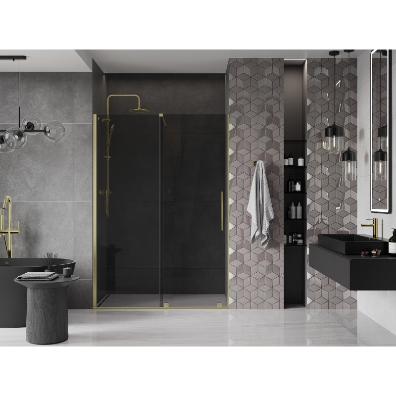 Mexen Velar porte de douche coulissante 130 cm, graphite, doré brossé - 871-130-000-41-55