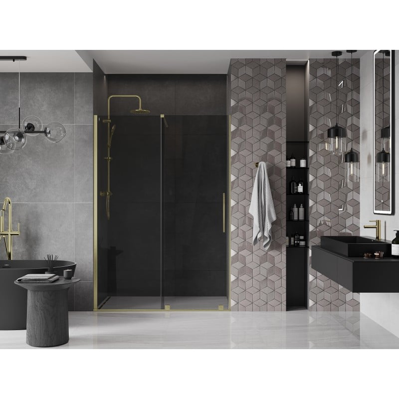 Mexen Velar porte de douche coulissante 140 cm, graphite, doré brossé - 871-140-000-41-55