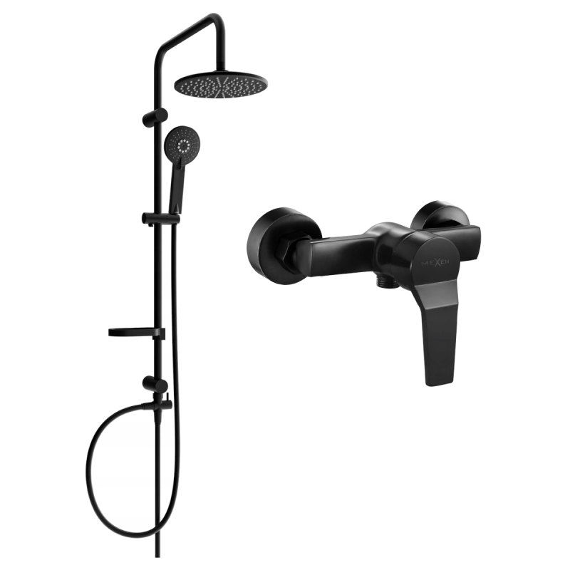 Mexen Carl ensemble de douche à montage externe avec pomme de douche et robinet de douche Caro, noir - 746640240-70