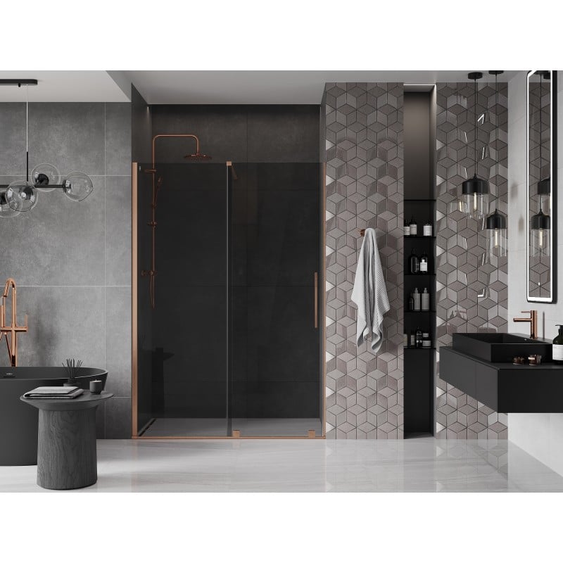 Mexen Velar porte de douche coulissante 140 cm, graphite, cuivre brossé - 871-140-000-41-65