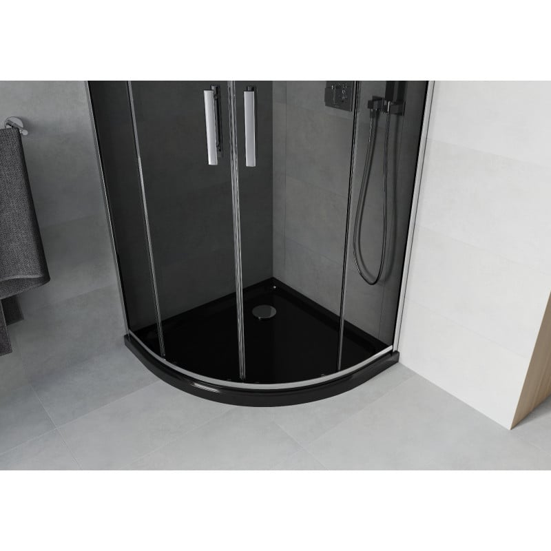 Mexen Rio cabine de douche semi-circulaire 80 x 80 cm, graphite, chrome + receveur Flat, noir - 863-080-080-01-40-4170