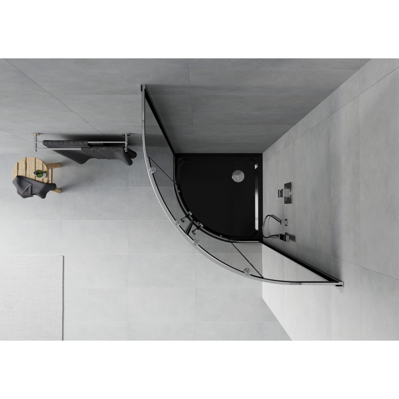 Mexen Rio cabine de douche semi-circulaire 90 x 90 cm, graphite, chrome + receveur Flat, noir - 863-090-090-01-40-4170
