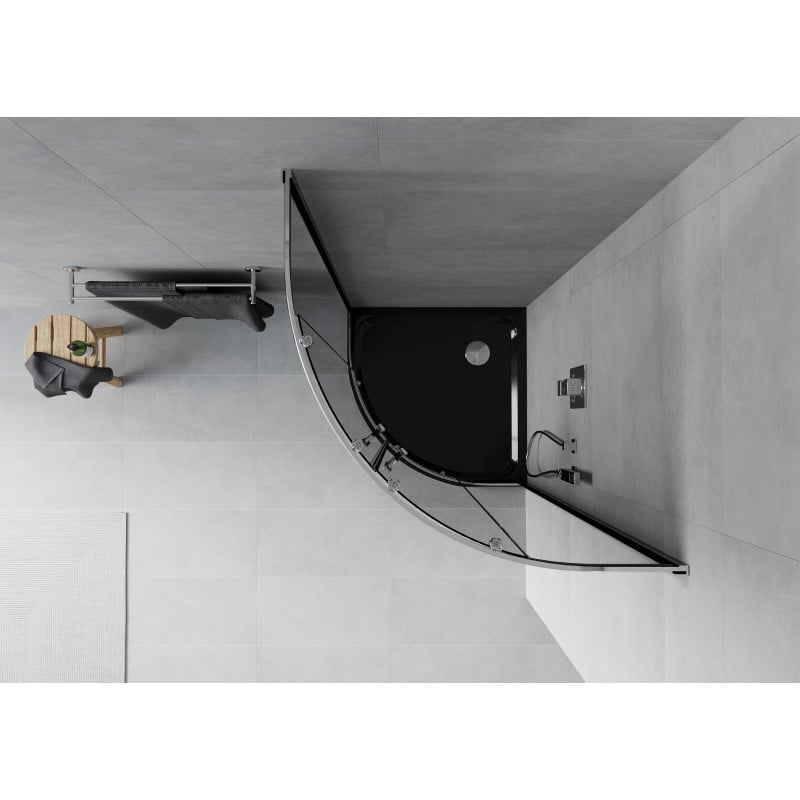 Mexen Rio cabine de douche semi-circulaire 80 x 80 cm, graphite, chrome + receveur Flat, noir - 863-080-080-01-40-4170