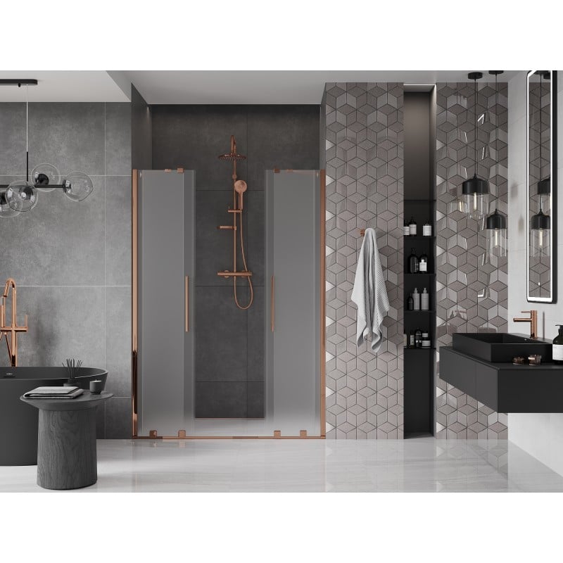 Mexen Velar Duo porte de douche coulissante 140 cm, givré, or rose - 871-140-000-32-60