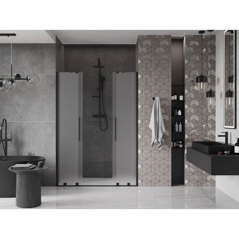 Mexen Velar Duo porte de douche coulissante 160 cm, givrée, noire - 871-160-000-32-70