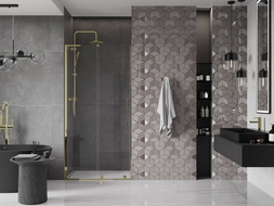 Mexen Velar L porte de douche coulissante 100 cm, transparent, or - 871-100-003-01-50