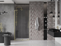 Mexen Velar L porte de douche coulissante 90 cm, transparent, or brossé - 871-090-003-01-55