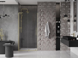 Mexen Velar L portes de douche coulissantes 90 cm, transparent, or brossé - 871-090-003-01-55