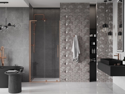 Mexen Velar L portes de douche coulissantes 90 cm, transparentes, cuivre brossé - 871-090-003-01-65