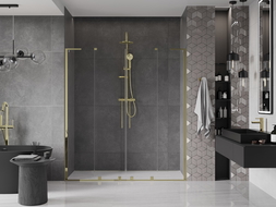 Mexen Velar L Duo portes de douche coulissantes 200 cm, transparentes, dorées - 871-200-003-02-50