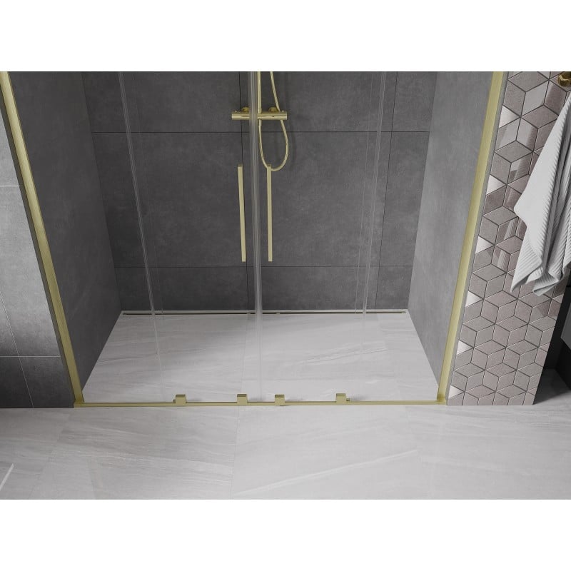Mexen Velar L Duo portes de douche coulissantes 200 cm, transparent, or brossé - 871-200-003-02-55