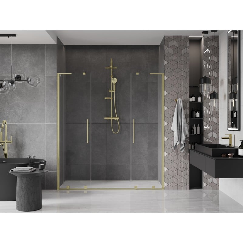 Mexen Velar L Duo portes de douche coulissantes 200 cm, transparent, or brossé - 871-200-003-02-55