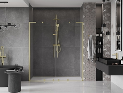 Mexen Velar L Duo portes de douche coulissantes 180 cm, transparent, or brossé - 871-180-003-02-55
