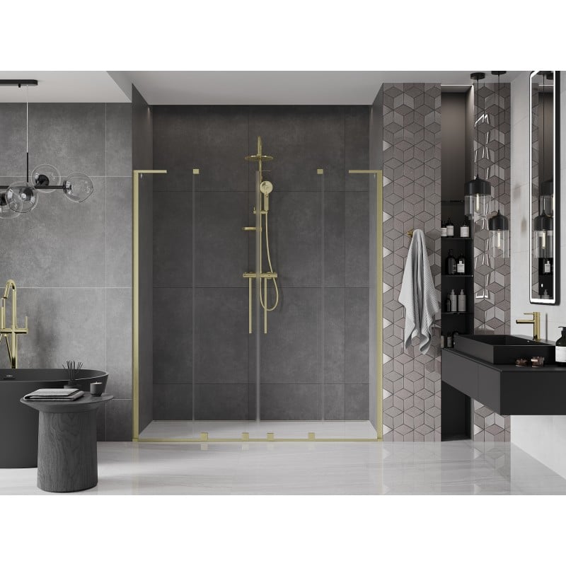 Mexen Velar L Duo portes de douche coulissantes 200 cm, transparent, or brossé - 871-200-003-02-55