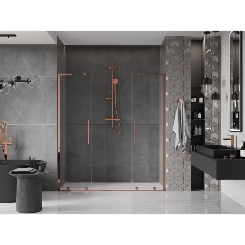 Mexen Velar L Duo porte de douche coulissante 200 cm, transparent, or rose - 871-200-003-02-60