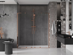 Mexen Velar L Duo porte de douche coulissante 180 cm, transparent, or rose - 871-180-003-02-60