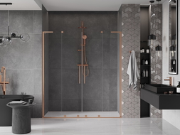 Mexen Velar L Duo portes de douche coulissantes 180 cm, transparent, cuivre brossé - 871-180-003-02-65