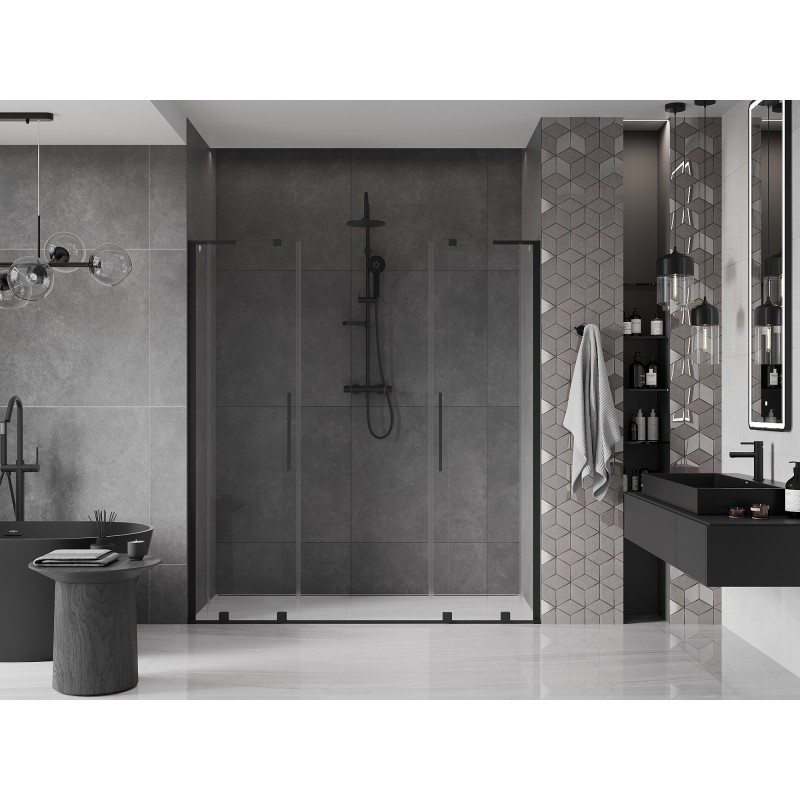 Mexen Velar L Duo portes de douche coulissantes 200 cm, transparentes, noires - 871-200-003-02-70