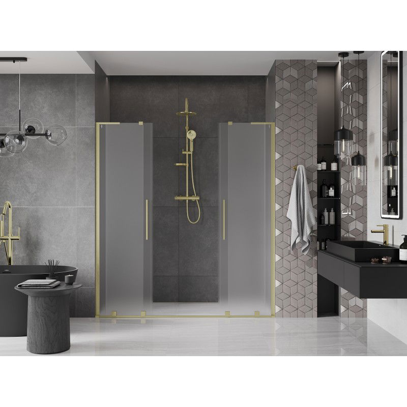 Mexen Velar L Duo portes de douche coulissantes 180 cm, givré, or brossé - 871-180-003-32-55