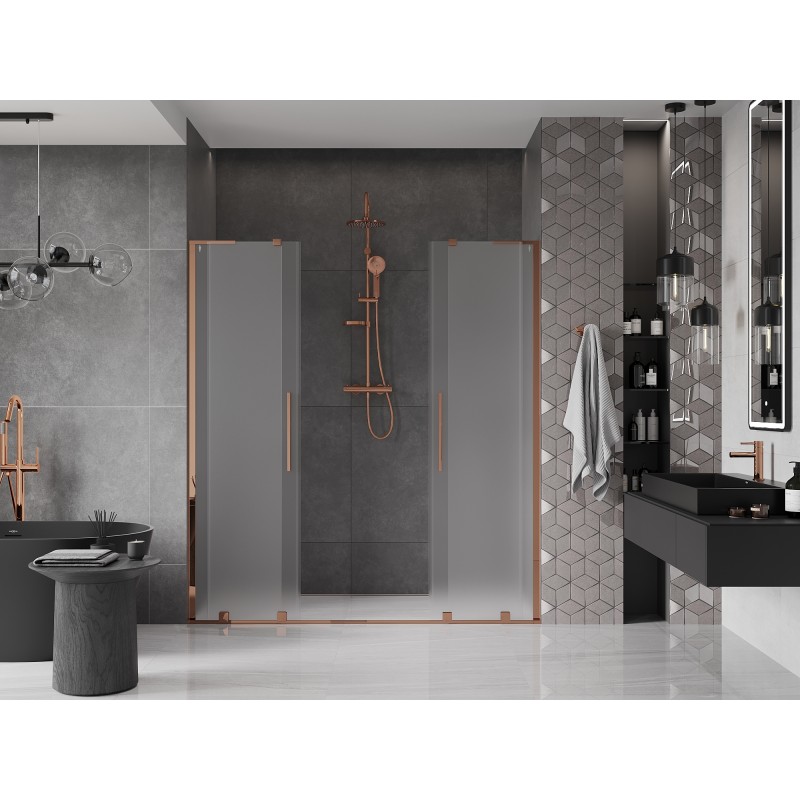 Mexen Velar L Duo porte de douche coulissante 180 cm, givré, or rose - 871-180-003-32-60