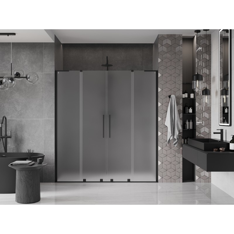 Mexen Velar L Duo porte de douche coulissante 200 cm, givrée, noire - 871-200-003-32-70