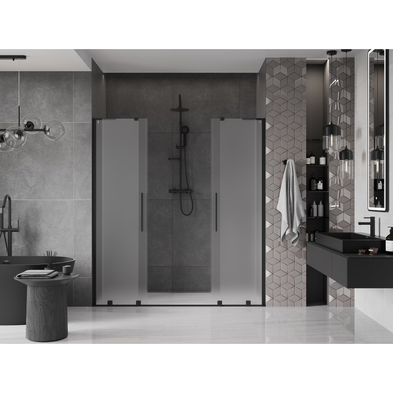 Mexen Velar L Duo porte de douche coulissante 200 cm, givrée, noire - 871-200-003-32-70