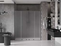 Mexen Velar L Duo portes de douche coulissantes 200 cm, givré, gun metal - 871-200-003-32-95