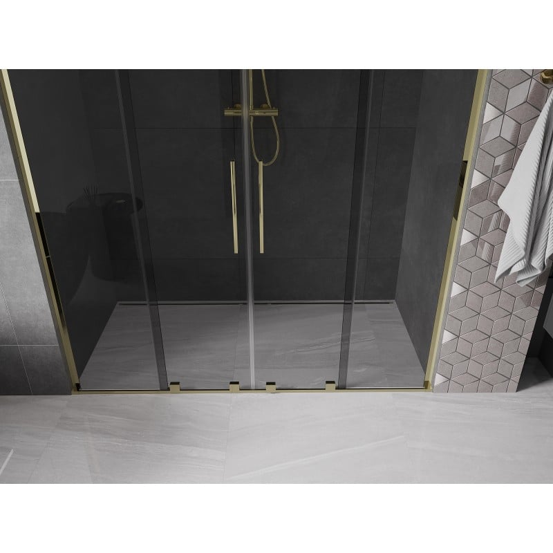 Mexen Velar L Duo portes de douche coulissantes 180 cm, graphite, or - 871-180-003-42-50