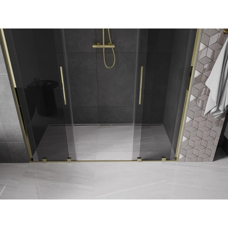 Mexen Velar L Duo portes de douche coulissantes 180 cm, graphite, or - 871-180-003-42-50