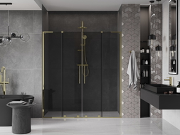 Mexen Velar L Duo portes de douche coulissantes 180 cm, graphite, or - 871-180-003-42-50