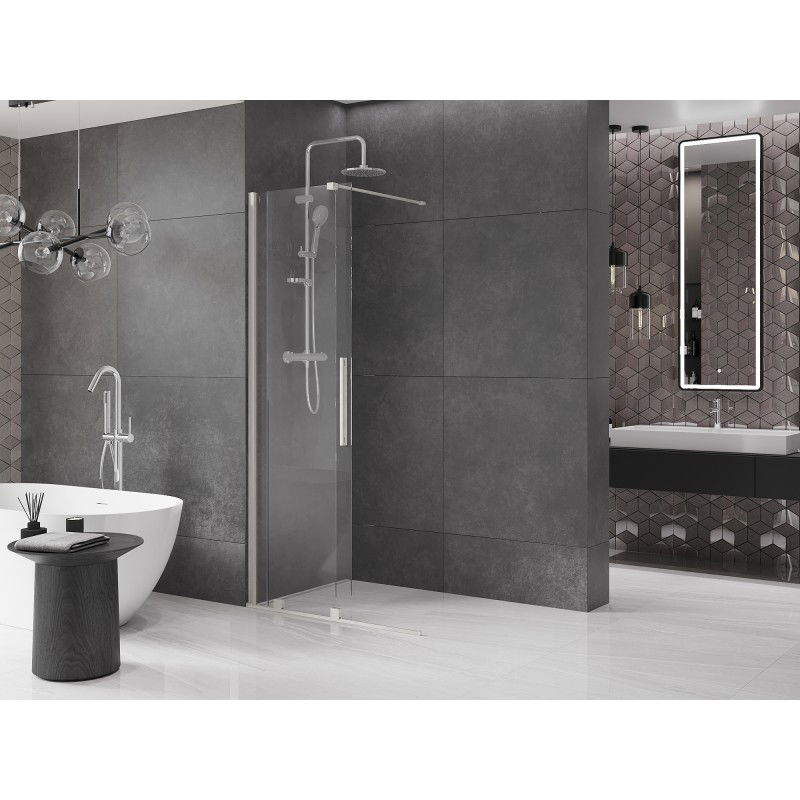 Mexen Velar paroi de douche coulissante Walk-in 90 x 200 cm, transparent 8 mm, nickel brossé - 871-090-000-03-97