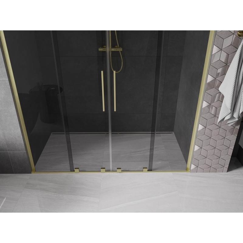Mexen Velar L Duo portes de douche coulissantes 200 cm, graphite, or brossé - 871-200-003-42-55