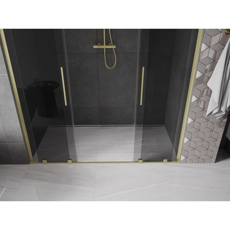 Mexen Velar L Duo portes de douche coulissantes 200 cm, graphite, or brossé - 871-200-003-42-55