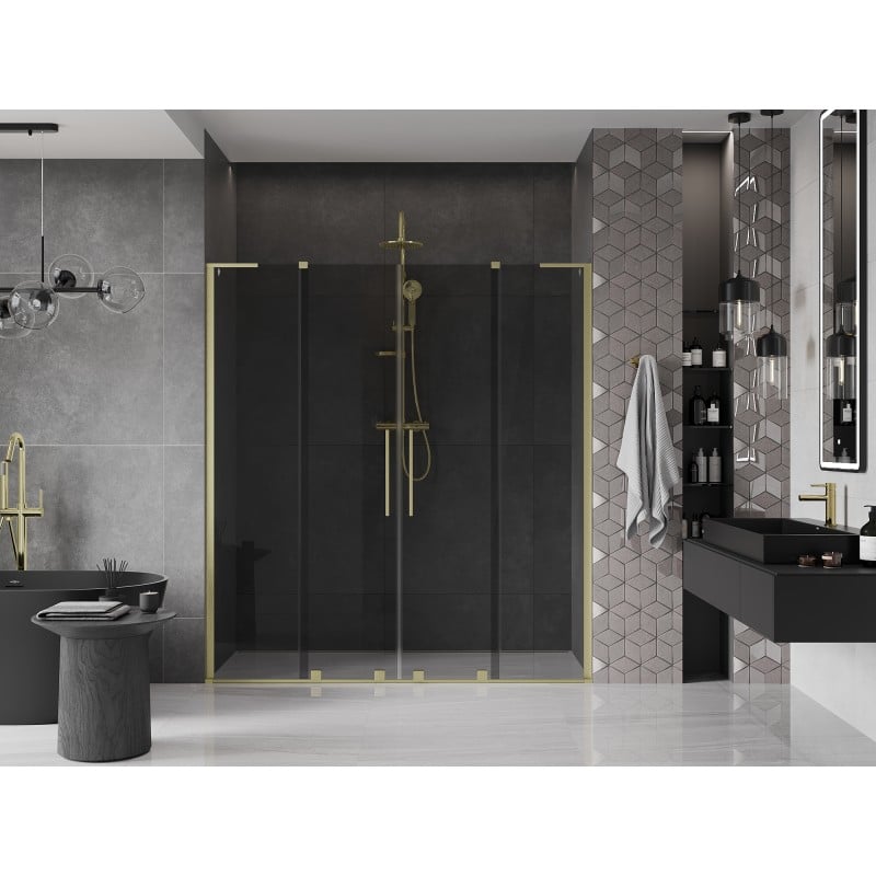 Mexen Velar L Duo portes de douche coulissantes 200 cm, graphite, or brossé - 871-200-003-42-55