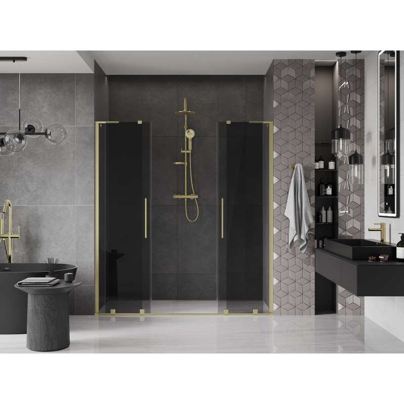 Mexen Velar L Duo portes de douche coulissantes 200 cm, graphite, or brossé - 871-200-003-42-55