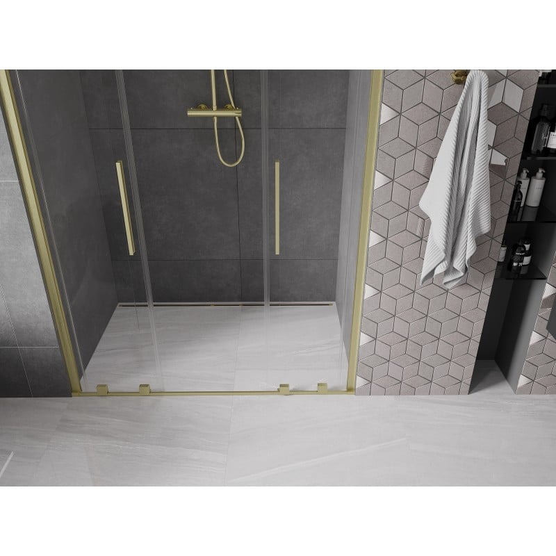 Mexen Velar L Duo portes de douche coulissantes 160 cm, transparent, or brossé - 871-160-003-02-55