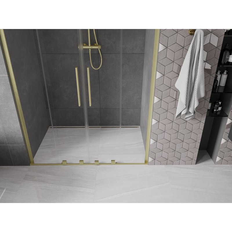 Mexen Velar L Duo portes de douche coulissantes 160 cm, transparent, or brossé - 871-160-003-02-55